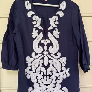 Lilly Pulitzer Blue Embellished Mandarin Collar Blouse